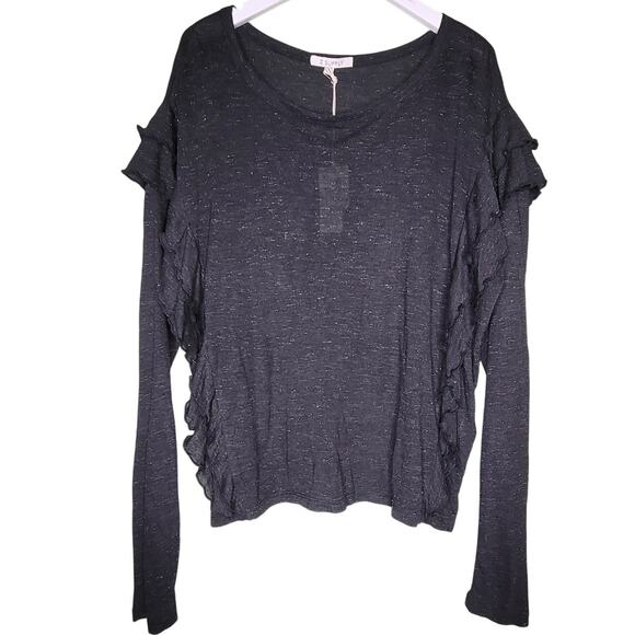 Z Supply Adele Sparkle Ruffle Top Small Black Long Sleeve Round‎ Neck - Picture 1 of 8